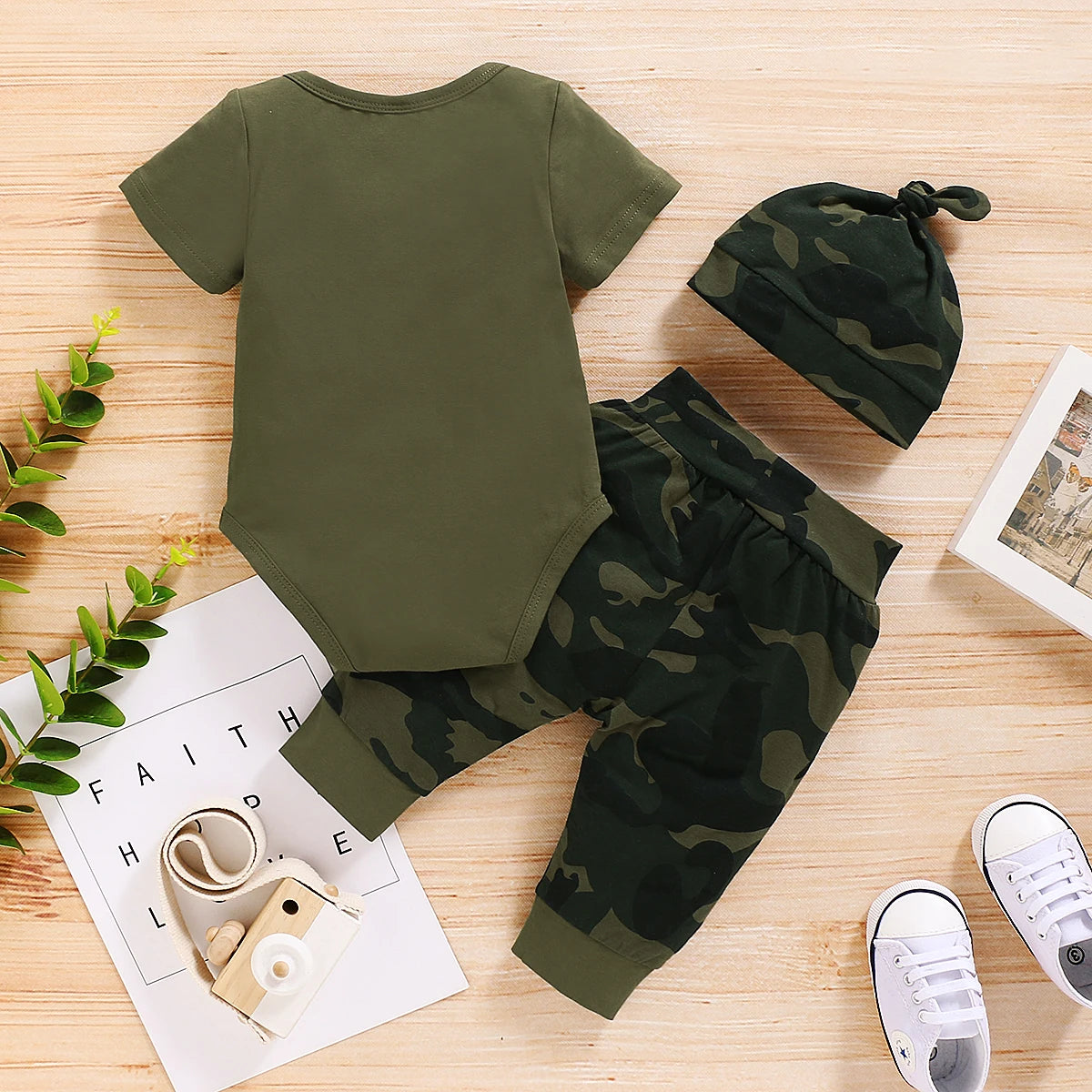 3pcs. Camouflage 0-18 Months Newborn Baby Boy Outfit