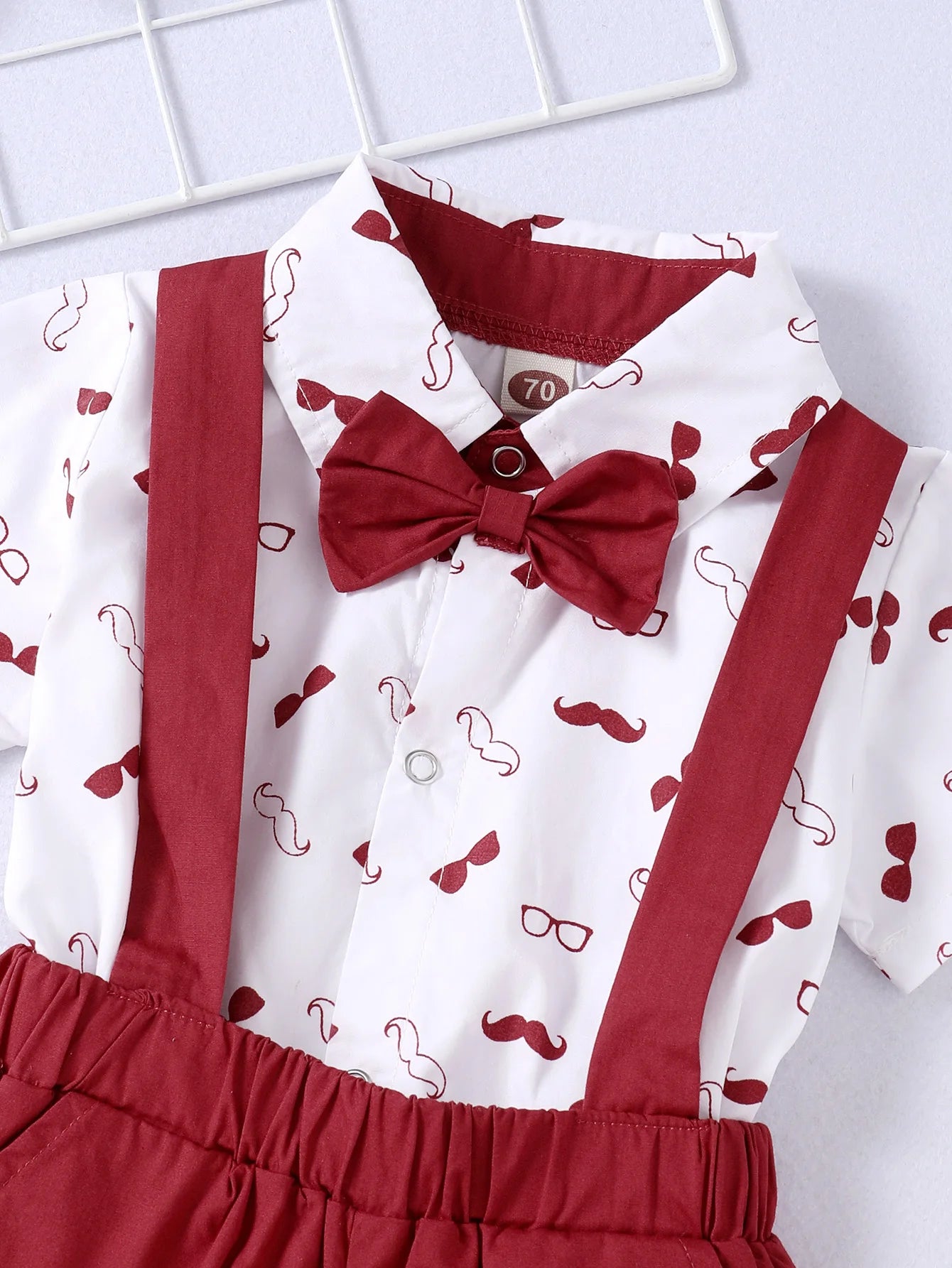 2pcs Short Sleeve Baby Boys Bowtie + Suspender Pants