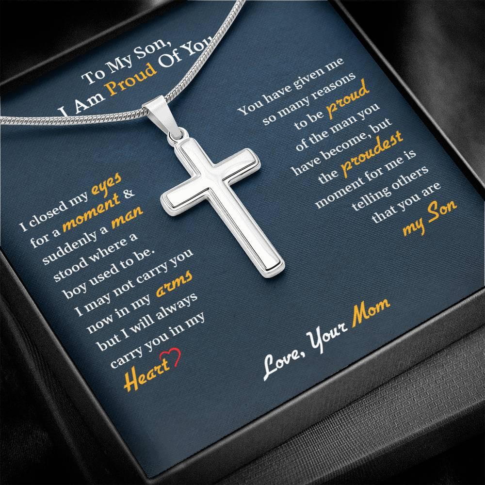 To My Son | I Am Proud Of You - Stainless Steel Cross Necklace - mlgcustom